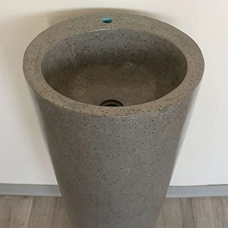 Terrazzo Standwaschbecken Säulenwaschbecken Waschbecken Handwaschbecken Waschsäule Rundwaschbecken Stein Säule Grau Rund D1 – Bild 4