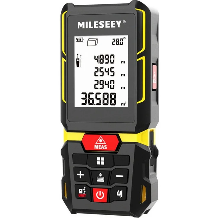 MILESEEY G7, Linienlaser Laser-Entfernungsmesser bis 100 m, schwarz-gelb, mit LCD-Display und Flächenberechnung