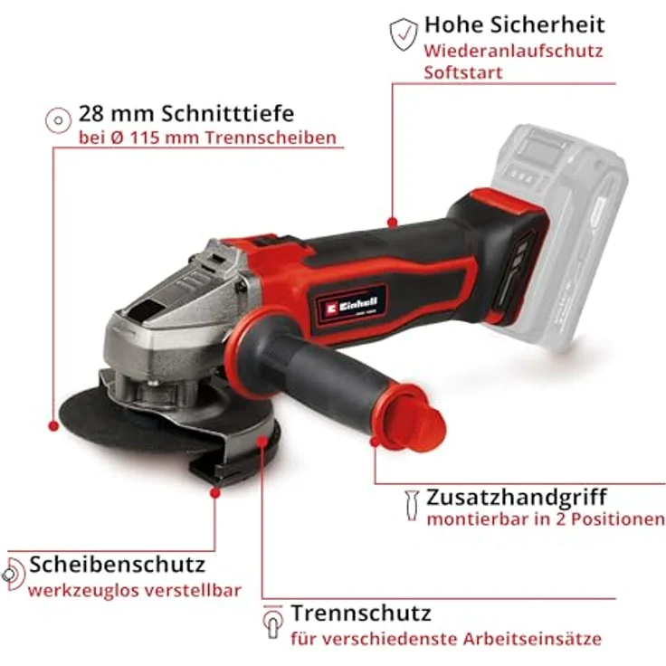 Einhell, Winkelschleifer, TE-AG 18/115-2 Li 4431166 Akku-Winkelschleifer 115mm ohne Akku, ohne Ladegerät, inkl. Trenn (115 mm) – Bild 3