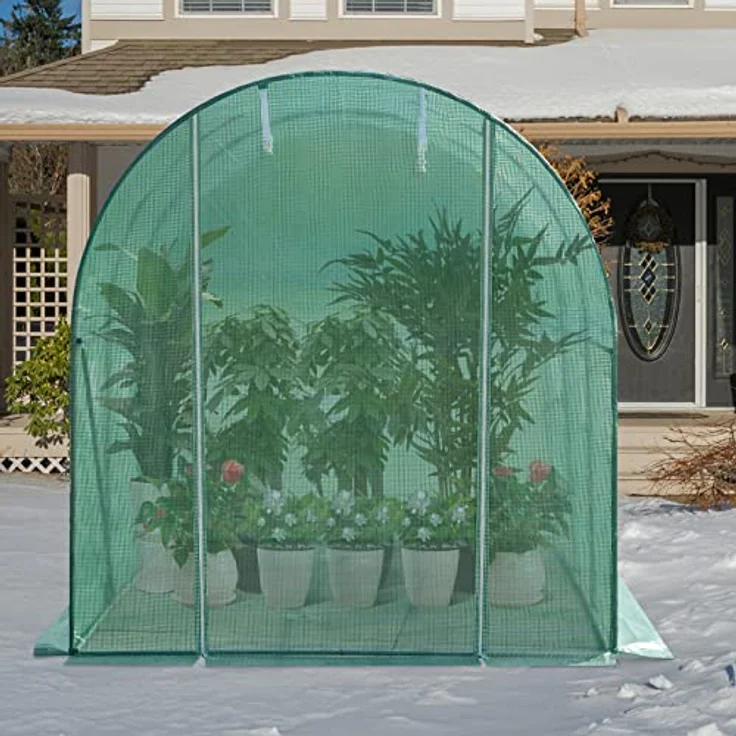 WOLTU Gewächshaus 300x200x190 cm, Foliengewächshaus Winterfest, Folientunnel für Aufzucht Tomaten, Tomatenhaus mit Tür 6 Fenstern, aus Stahlrohr PE, Grün – Bild 4