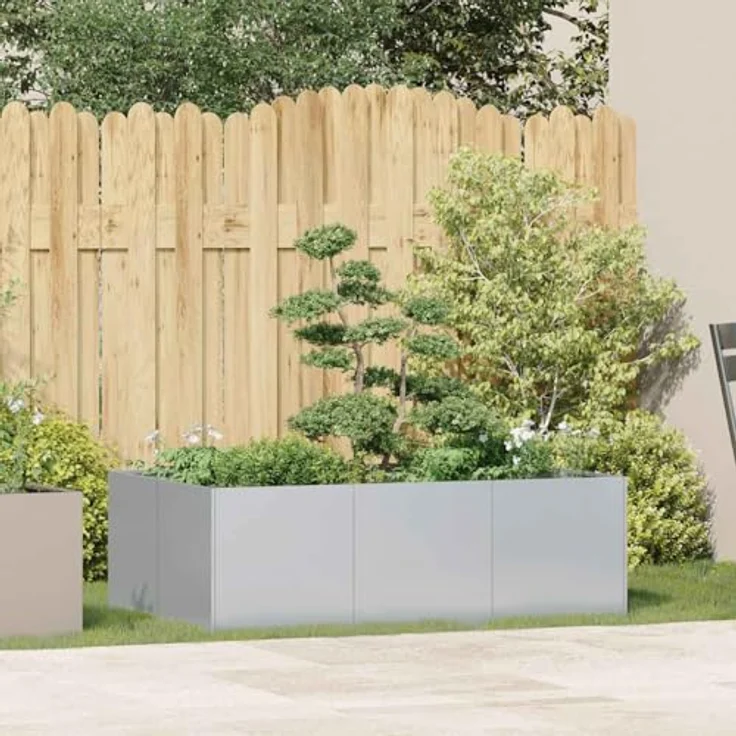 vidaXL Pflanzkübel 120x80x40 cm Verzinkter Stahl, Pflanzschale, Outdoor-Garten-Pflanzgefäß, Hochbeet - Silber – Bild 4
