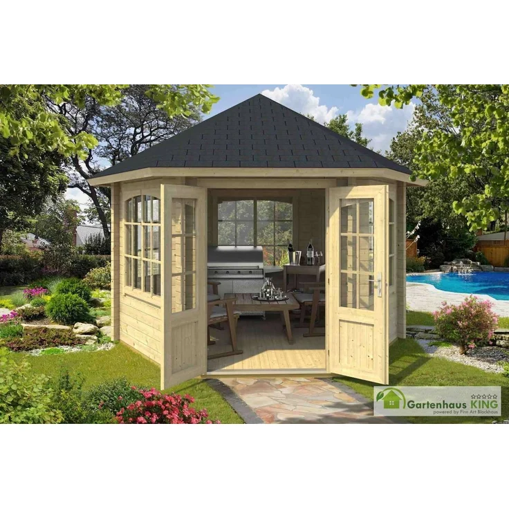 LASITA MAJA Gartenhaus Pavillon Ilmenau, 6-eckig mit Fußboden, BxT: 350x303 cm, nordisches Kieferholz, wahlweise Farboptionen