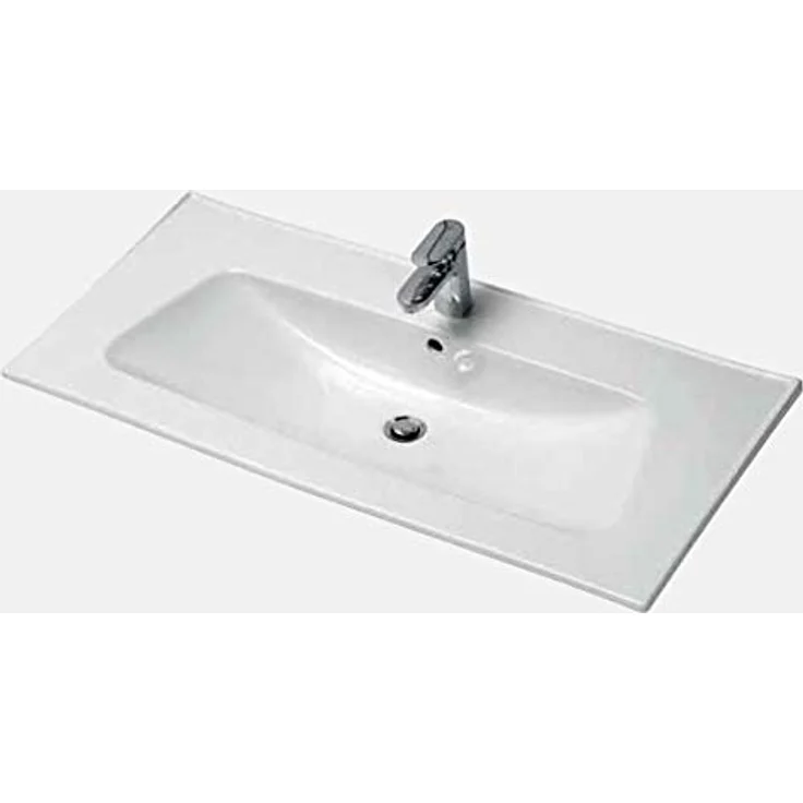 Pelipal Keramik-Waschbecken Trentino, 108 cm x 51 cm, kubische Form, weiß – Bild 1