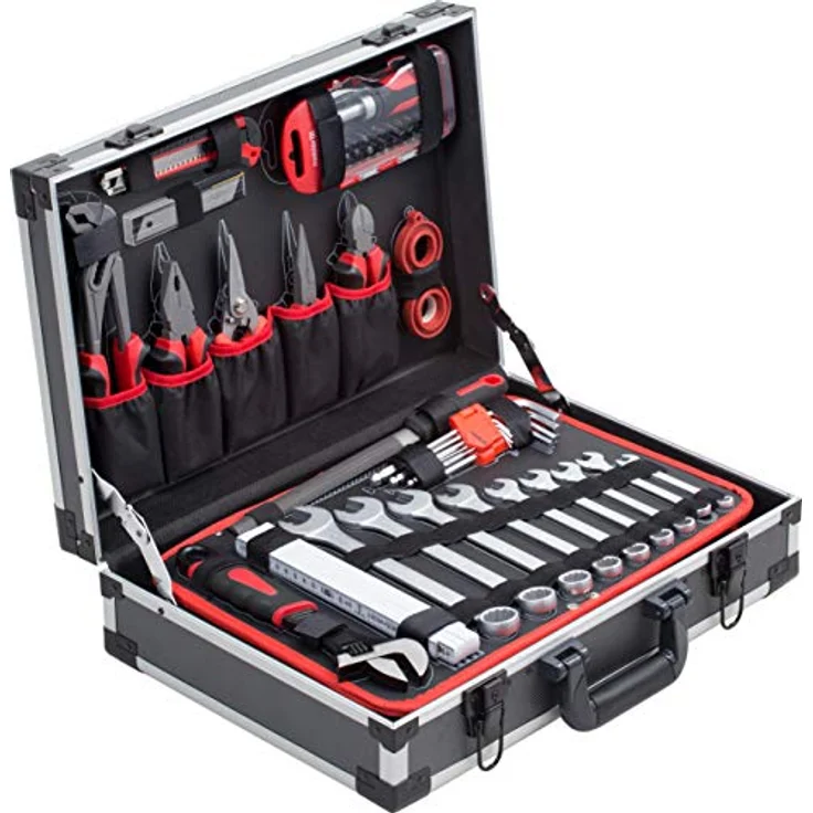 Meister Werkzeugkoffer 131-teilig - Stabiler Alu-Koffer - Werkzeug-Set - Für Haushalt, Garage & Werkstatt - Profi Werkzeugkoffer befüllt - Werkzeugkiste - Werkzeugbox komplett mit Werkzeug - 8971470 – Bild 2