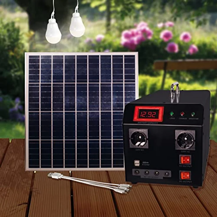 MAUK Solar Power Pack Station Powerpack 300W, Komplettset mit 60W Solarpanel und 2 LED-Birnen für Blackout-Notstromversorgung – Bild 1