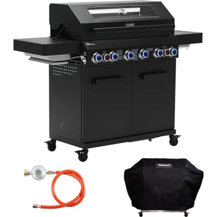 TAINO PLATINUM YAMARA DARK 6+2 Set Gasgrill Stahl 6 Brenner Keramik Sear-Burner Keramik Backburner Piezo-Zündung Abdeckhaube – Bild 1