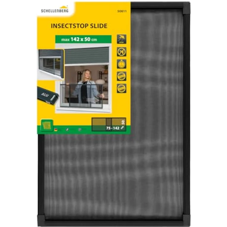 SCHELLENBERG Insektenschutz-Fensterrahmen Schiebefenster, Fiberglasgewebe, ohne bohren, individuell anpassbar, anthrazit – Bild 8