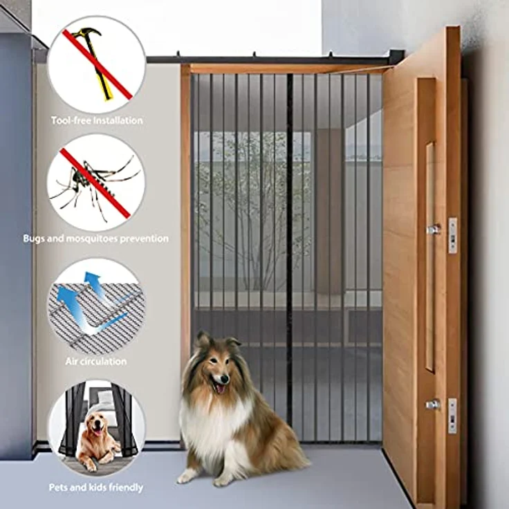 Insektenschutz Vorhang aus Polyester Türen Magnet Fliegengitter, 220 x 130 cm – Bild 5