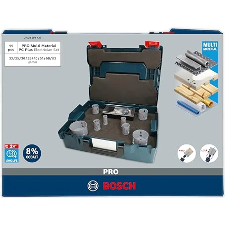 Bosch 11x PRO Multi Material Power Change Plus Lochsäge-Set – L-Boxx, für Weichholz, Trockenbauwand, Ø 22, 25, 30, 35, 40, 51, 68, 83 mm, Professional Zubehör Bohrmaschine/Schrauber – Bild 2