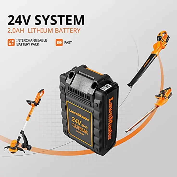 Lawnmaster Akku-Rasentrimmer 24V 2,0Ah, inkl. Akku und Ladegerät, 25 cm Schnittbreite, für größere Flächen,2-in-1 Rasentrimmer & Kantenschneider Rasen, drehbarer Trimmerkopf, Teleslopstiel. - Preisvergleich – Bild 2