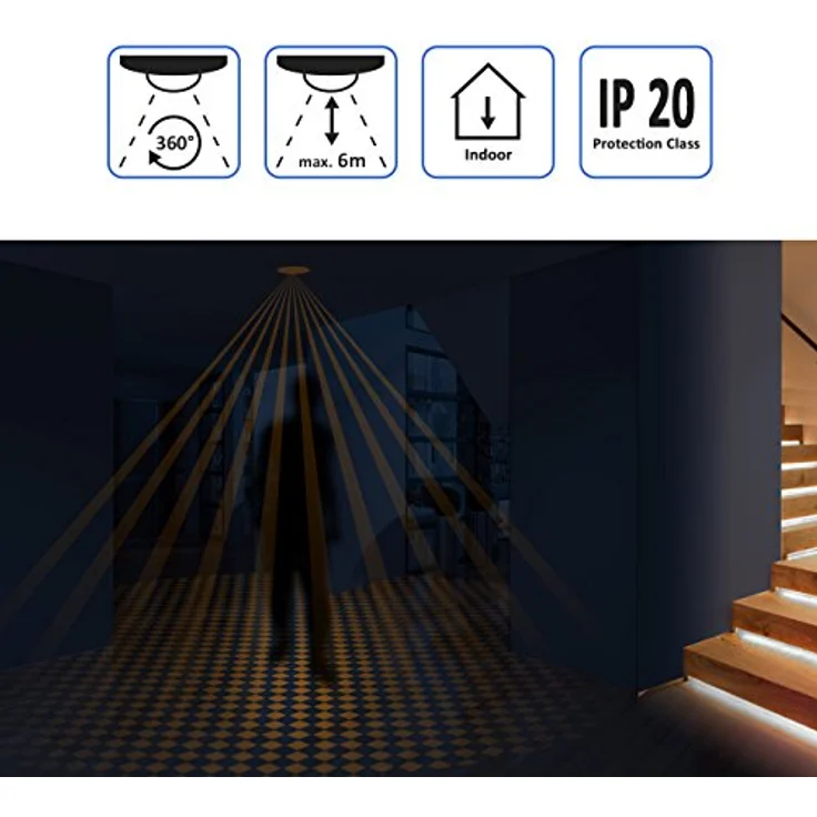 deleyCON 4X Infrarot Bewegungsmelder Unterputz Deckenmontage Innenbereich Weiß, 360° Arbeitsfeld 6m Reichweite eingebauter Lichtsensor – Bild 4