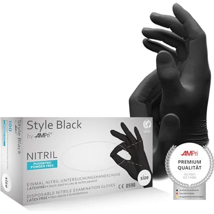 AMPri Nitrilhandschuhe, schwarz, 100 Stück/Box, Größe XS, puderfrei, Style Black by Med-Comfort: Nitril Einmalhandschuhe in den Größen XS, S, M, L, XL, XXL erhältlich – Bild 1