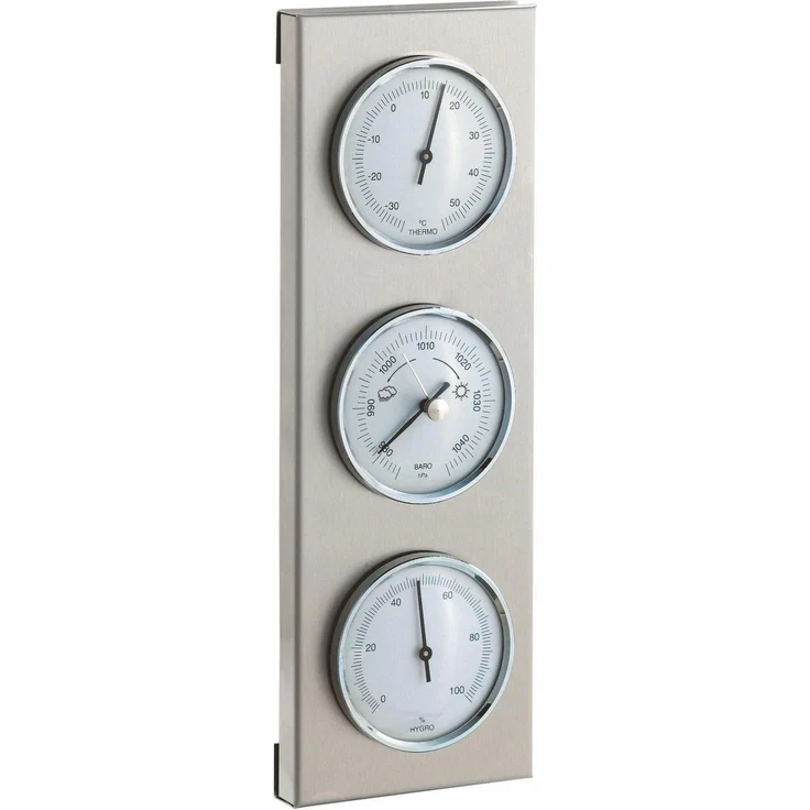 TFA Aussenwetterstation, Wetterstation aus Edelstahl, Temperatur-, Luftfeuchtigkeits- und Luftdruckmessung, grau/silbern