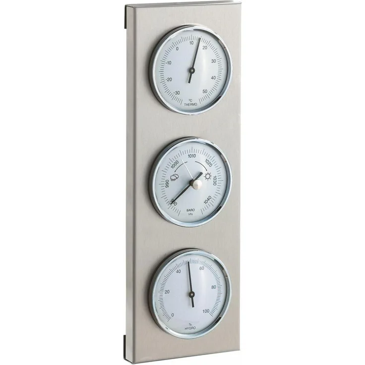 TFA Aussenwetterstation, Wetterstation aus Edelstahl, Temperatur-, Luftfeuchtigkeits- und Luftdruckmessung, grau/silbern
