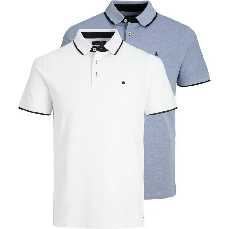Jack & Jones Poloshirt JJEPAULOS POLO SS 2PK MP NOOS, 2er-Pack, Logostickerei, Sonnenschutz Nacken, weicher Single Jerseystoff, Baumwolle, Farbe: variabel