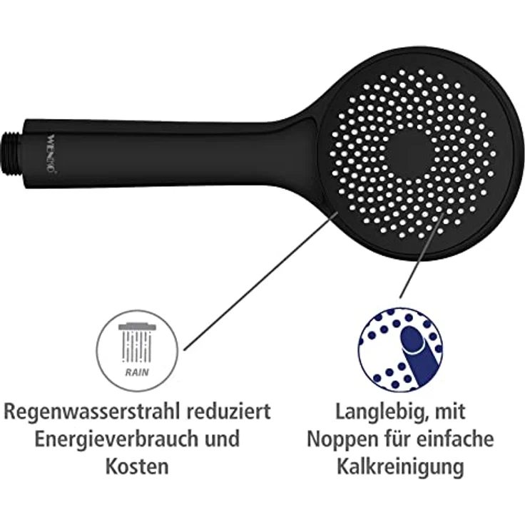 WENKO Handbrause Watersaving, Schwarz matt, Ø 9,5 cm, Duschkopf mit Watersaving System – Bild 5