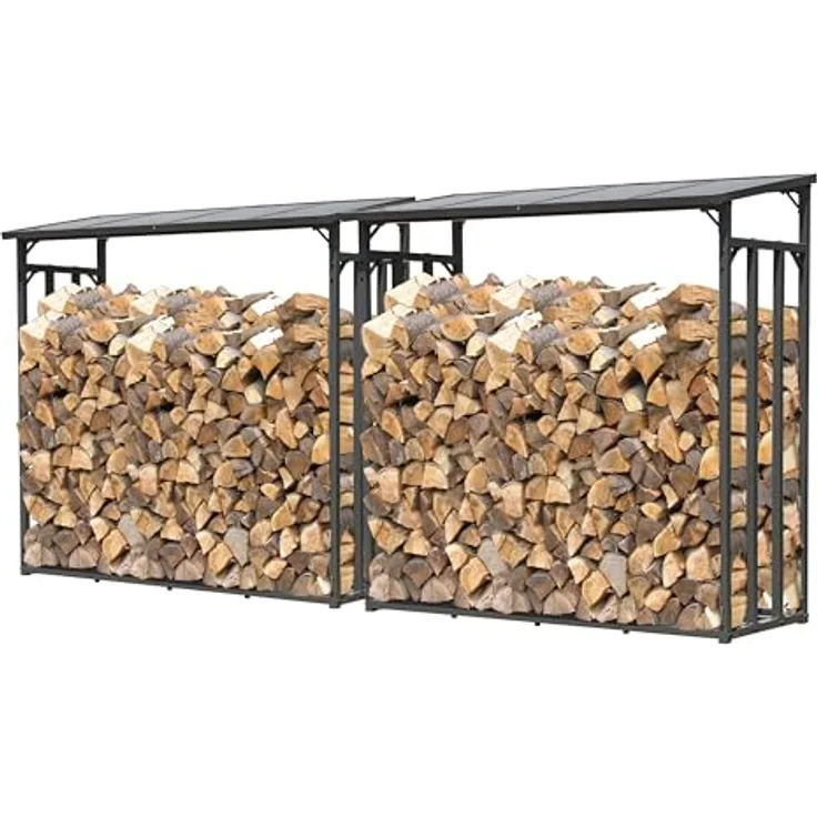 QUICK STAR Kaminholzregal Set, 2 Stück, Metall, wetterfest, anthrazit, 143 x 70 x 145 cm, 2,8 m³ Kapazität