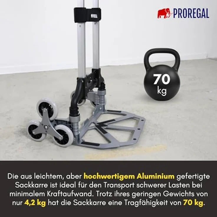 PROREGAL® Sackkarre ELEPHANT Traglast 250kg Alurahmen ergonomische Griffe Gummiräder – Bild 6