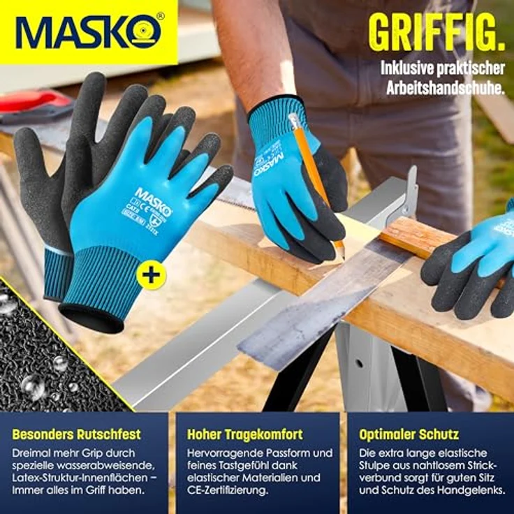 MASKO® Teleskop-Arbeitsbock Untergestell 2-er Set, höhenverstellbar 800-1300 mm, max. Belastbarkeit 200 kg, inkl. rutschfester Arbeitshandschuhe, schwarz – Bild 5