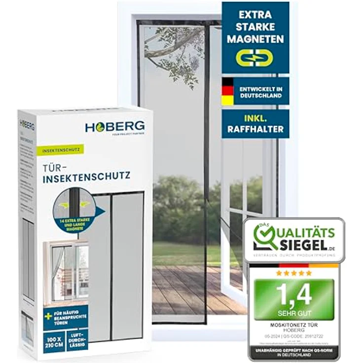 Hoberg Insektenschutzvorhang 100 x 210 cm | Fliegengitter Tür mit XXL-Magnetbändern | selbstschließend & strapazierfähig – Bild 1