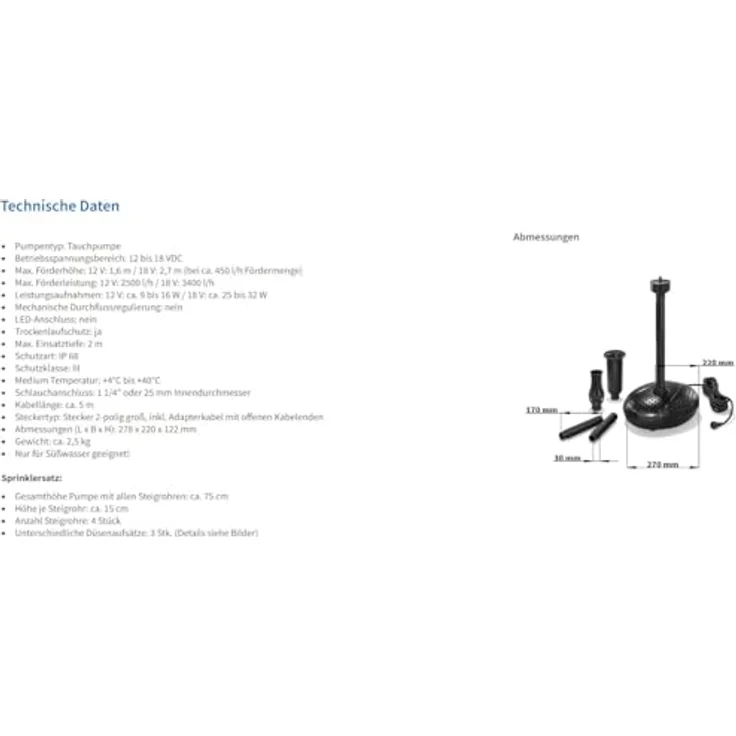 Esotec Teichpumpe Solar Fountain 2500/3400, leistungsstarke Tauchpumpe mit Trockenlaufschutz und Sprinklerset – Bild 6
