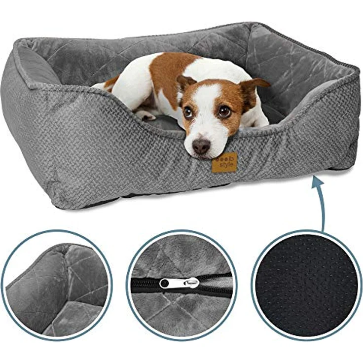 ib style® Happy Milo Hundebett | Körbchen für Hunde & Katzen | mit Reißverschluss | Größe: S | Grau – Bild 2