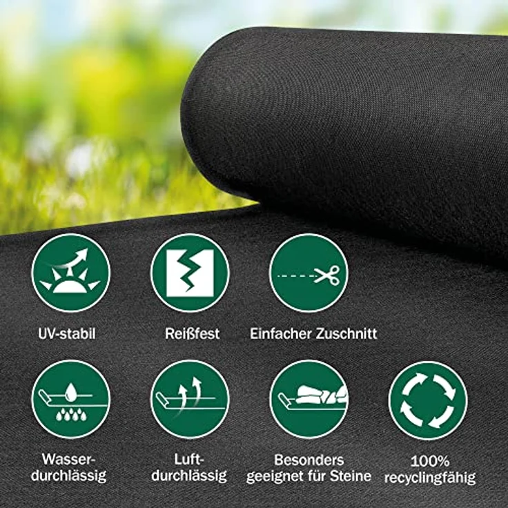 Moorland Unkrautvlies Gardur Schwarz 200cm, 1500 – Bild 6