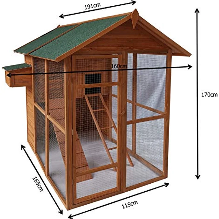 HTI-Living Hühnerstall Großes Hühnerhaus mit Freilaufgehege, für 6–8 Hühner, wetterfest und leicht zu reinigen, 191 x 160 x 170 cm – Bild 4