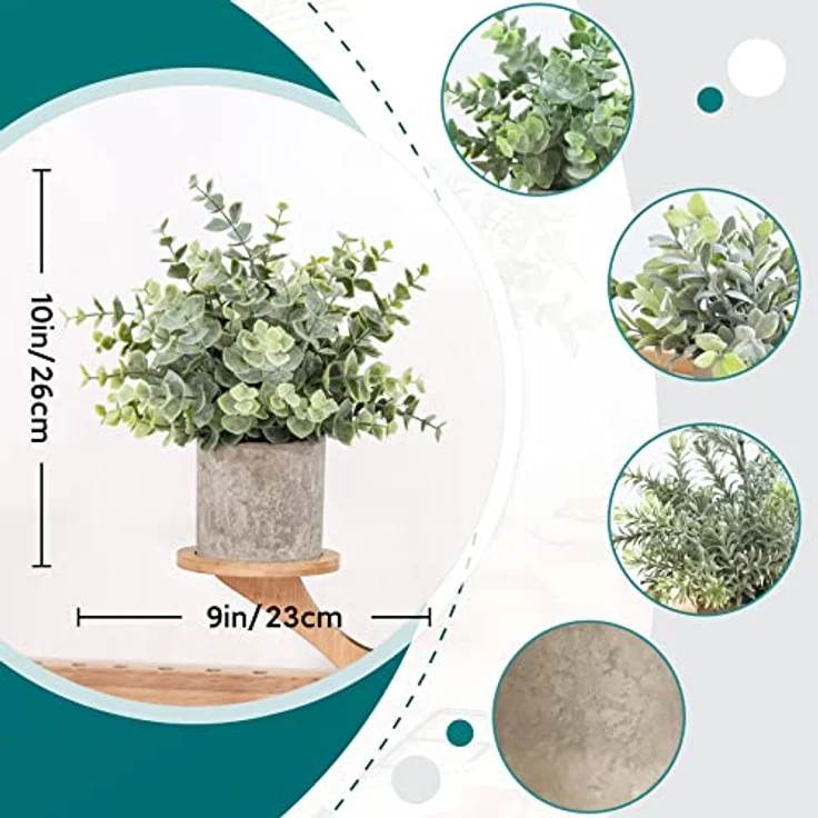 Der Rose 3 Stück Mini-Topfpflanzen, künstliche Eukalyptus-Pflanzen aus Kunststoff, für Zuhause, Büro, Schreibtisch, Bauernhaus, Raumdekoration – Bild 2