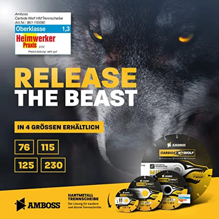 Amboss Carbide Wolf Ø 230mm, Multi Hartmetall Trennscheibe für Winkelschleifer - für Holz mit Nägeln, Kunststoff, Gips - selbstschärfend und rückschlagfrei – Bild 2