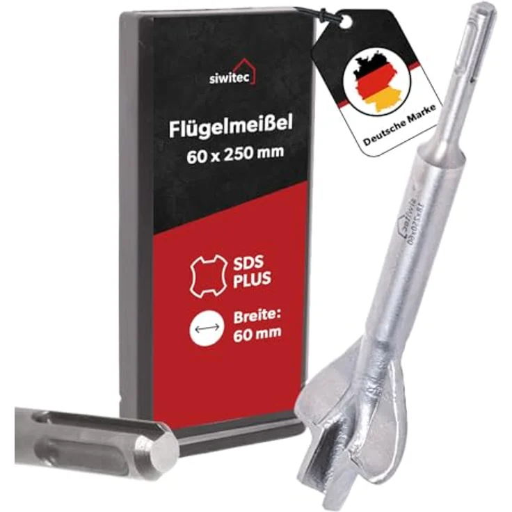 siwitec Betonbohrer SDS-plus Meißel Set, Flach-, Spitz-, Breit-, Flügelmeißel, Flügelmeißel 60 x 250 mm – Bild 1