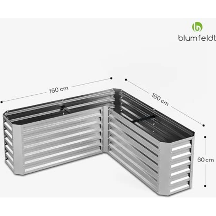 Blumfeldt Hochbeet High Grow Hochbeet L-Form (Set), 742 Liter Kapazität, Stahl, Garten, 160 x 160 cm, grau – Bild 7