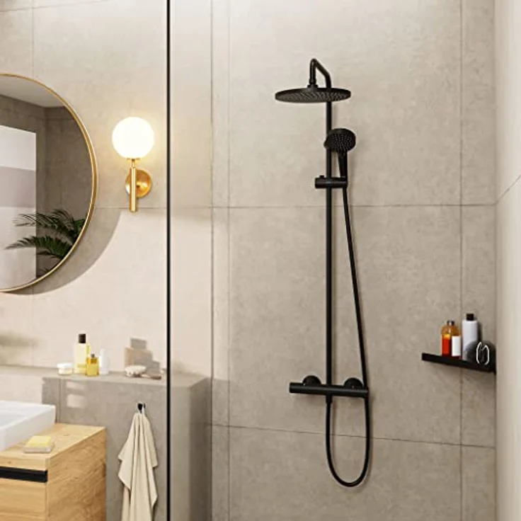hansgrohe HG Showerpipe Vernis Blend 240, Duschsystem mit Thermostat, 1 Jet, mattschwarz, inkl. Kopf- und Handbrause – Bild 7