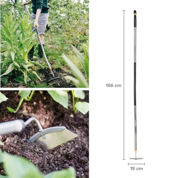 Fiskars Ergonomische Hacke, 155 cm Aluminium-Stiel mit gehärtetem Borstahl-Kopf, Schwarz/Grau, ideal zum Entfernen von Unkraut und Lockern des Erdbodens – Bild 2