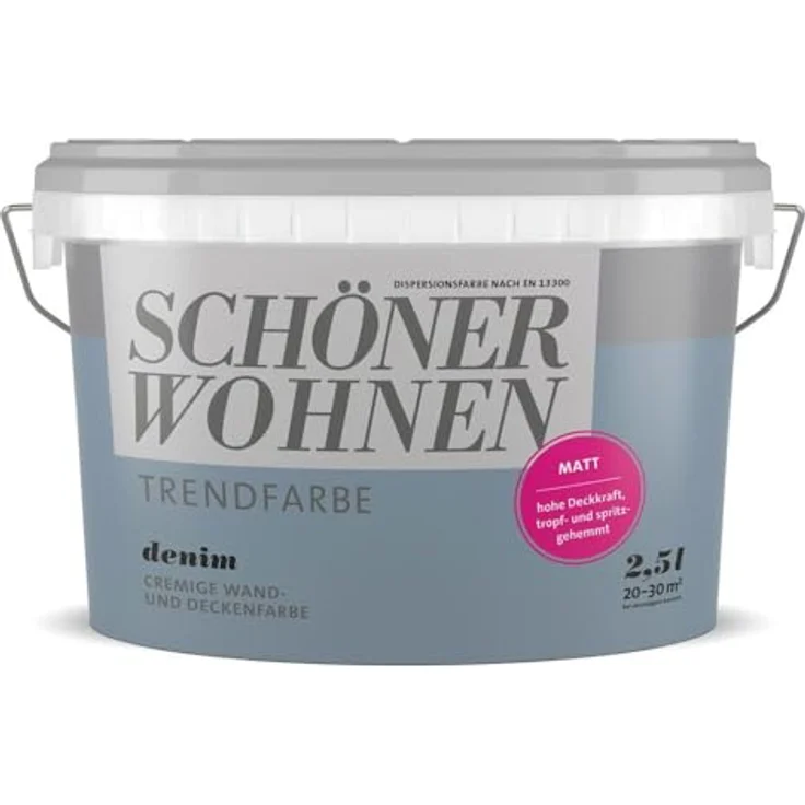 SCHÖNER WOHNEN FARBE SW Trend Wandfarbe matt 1,0L Denim 5565, lösemittel- und weichmacherfrei, scheuerbeständig, ideal für Neu- und Renovierungsanstriche – Bild 1