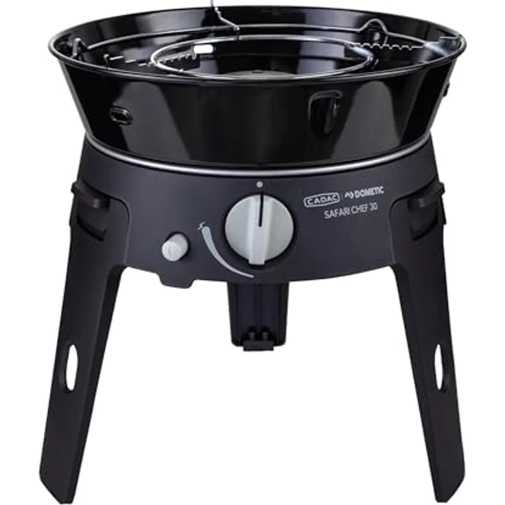 Cadac Safari Chef 30 LP Combo, kompakter Gasgrill für Camping mit 30 cm Durchmesser, 2 kW Heizleistung, inkl. Wok und Grillrost mit GreenGrill-Beschichtung – Bild 4