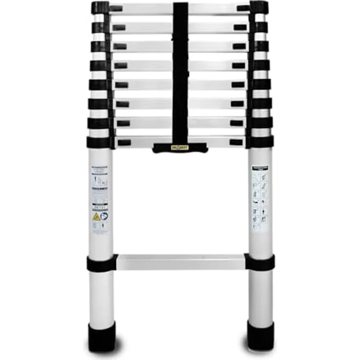 DRABEST Teleskopleiter - Ausziehbar - Klappbar - 9 Stufen - Arbeitshöhe 3,7m, Aluleiter - Mehrzweckleiter - Multifunktionsleiter, Rutschfest - Tragbar - Aluminium, Robust & Sicher - Silber – Bild 2