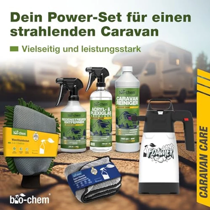 bio-chem Caravan Außenpflege PROFI-SET 6-teilig Allzweckreiniger, Entfernt Grünbelag, Regenstreifen & Fingerabdrücke – Bild 2