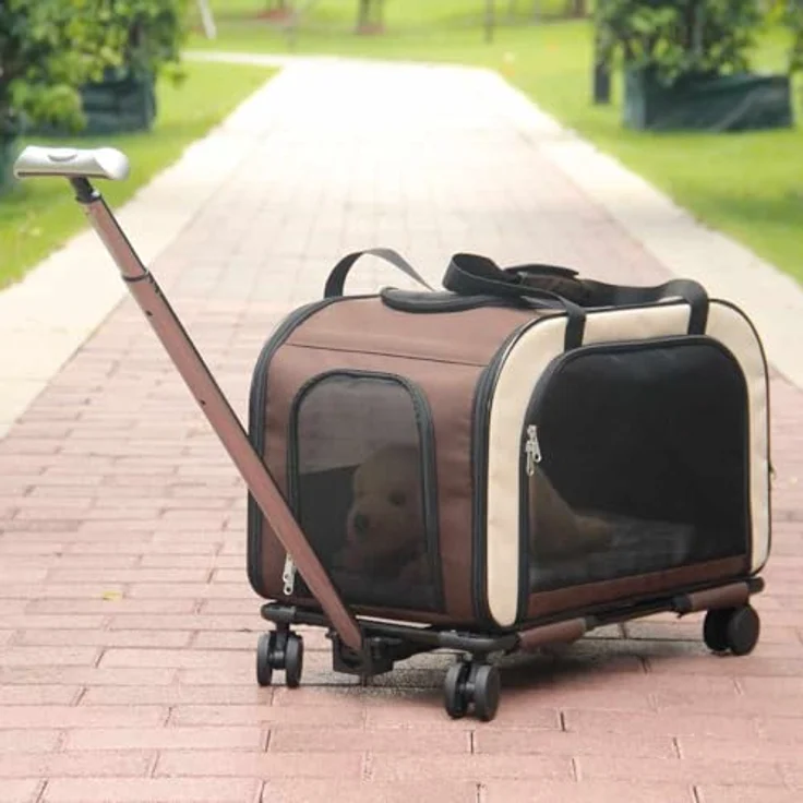 Nobby Tiertransporttasche Trolley "MOVE", stabiler Transportwagen bis 10 kg mit abnehmbarem Fahrgestell, Netzventilation und großem Utensilienfach – Bild 6