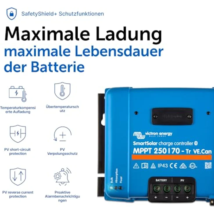 Victron Energy Solarladeregler Victron SmartSolar MPPT 250/70-Tr 12V/24V/36V/48V 70A, vollautomatisch blau – Bild 8