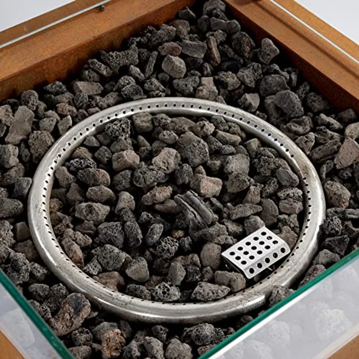 intergrill Gasfeuerstelle Fire Pit | 60 x 60 x 81,5 cm | Feuertisch Feuerschale für Garten Lavasteine Glas | Patinierter Cortenstahl | Mediterranlook – Bild 5