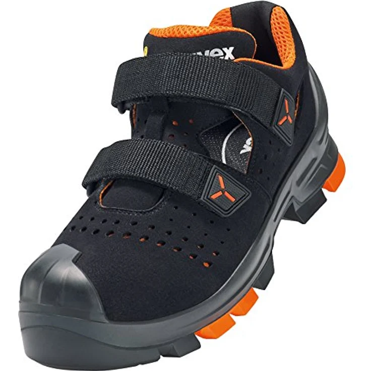 Uvex Sicherheits-Sandale 6500.2, metallfrei mit Zehenschutzkappe, ESD, schwarz/orange, Gr. 46, atmungsaktiv mit Klettverschluss – Bild 1