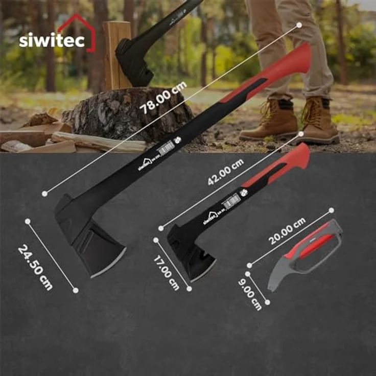 siwitec Axt Bundle mit Universal-, Spalt- und Campingaxt, inkl. Schnittschutz, optional mit 4-in-1 Schärfer, (Packung, wahlweise mit oder ohne Messerschärfer erhältlich) – Bild 3