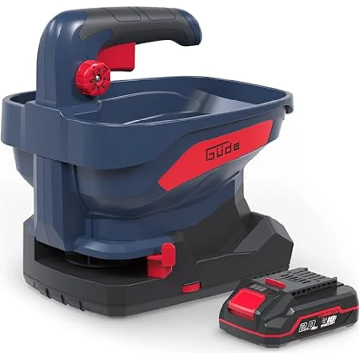 Güde Akku Universalstreuer GUS 18-201-05 (18 V, Li-Ion, 5 m Streubreite, 6 Geschwindigkeitsstufen, 8 Streumengenstufen, 6 Streubreitenwinkel, 3,3 Liter Fassungsverm., inkl. 2 Ah Akkupack & Ladegerät) – Bild 1