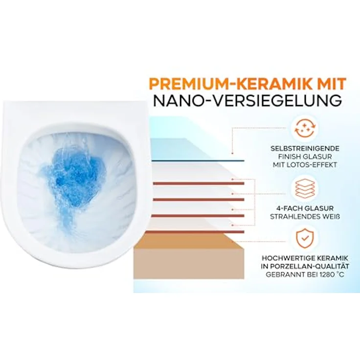 NEG Uno99K-SL, Kompaktes Hänge-WC (48,5 cm) mit Slimline Softclose-Sitz, randnah spülend, Nanoversiegelung, kompatibel mit allen Spülsystemen – Bild 4