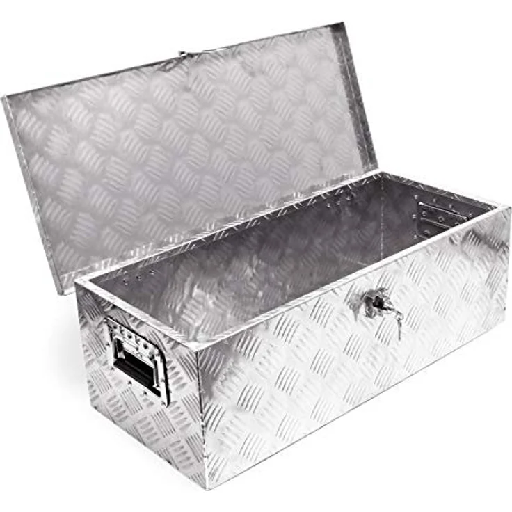 Wiltec Werkzeugbox Alu, 76x32x24,5 cm, silberne Transportbox mit Schlüssel und Haltegriffen, ideale Deichselbox für Werkzeuge – Bild 1