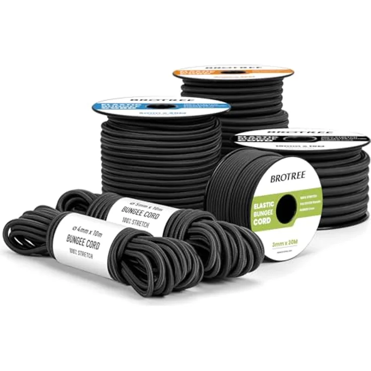 Brotree Gummiseil Expanderseil 4mm x 10m, wetterfestes Spanngummi für Planen, Zelte und Camping, Schwarz