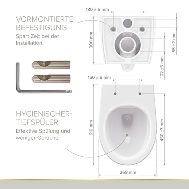 Lenz Spülrandloses Wand-WC JENO oval – Hygienisch, geruchsarm, KeepClean-Oberfläche, einfache Montage, Tiefspüler, Weiß, 41030061 – Bild 3