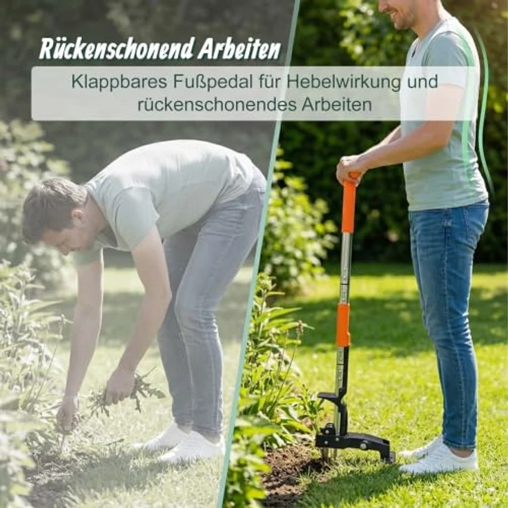 relaxdays Unkrautstecher mit langem Stiel, rückenschonend, mit Trittkante und 4 robusten Metallkrallen, silber und schwarz – Bild 3