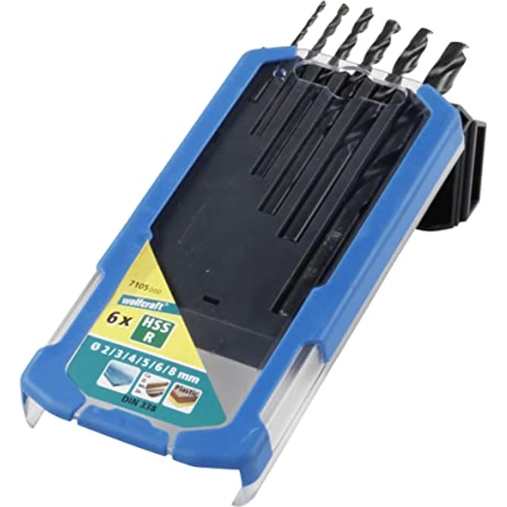 wolfcraft Metallbohrer-Set HSS rollgewalzt, Ø 2-8 mm, 6-teilig, mit 118°-Spitzenwinkel und großer Spanleitnut für präzise Metallbohrungen – Bild 1